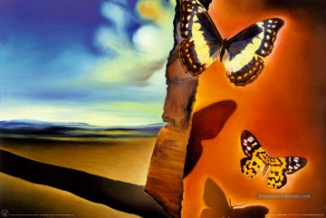 Paysage avec des papillons surréalistes Peinture à l'huile